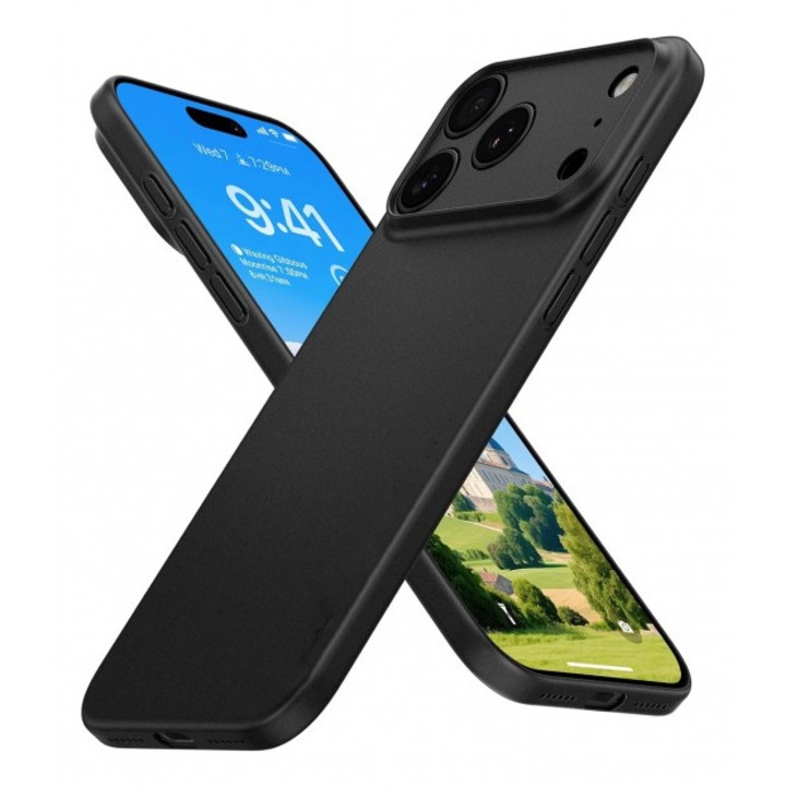 Husa Upzz® Ultra Slim New Compatibila Cu iPhone 17 Pro Max, Silicon Soft Slim Anti Amprente, Protectie La Camera, Negru