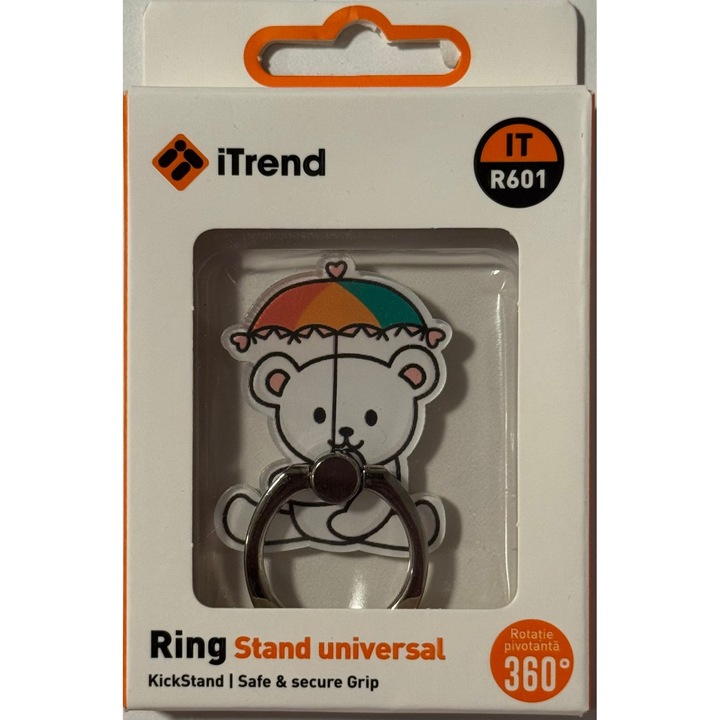 Univerzális Gyűrűs Tartó Itrend It-R601, 360 fokban forgatható telefontartó, Maci