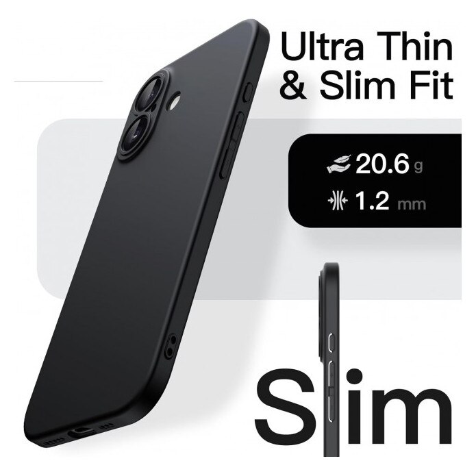 Husa Upzz® Ultra Slim New Compatibila Cu iPhone 17, Silicon Soft Slim Anti Amprente, Protectie La Camera, Negru