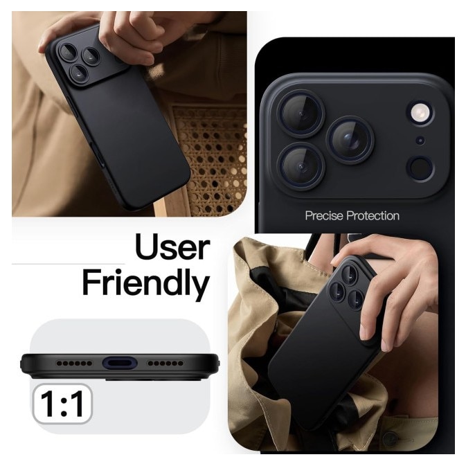 Husa Upzz® Ultra Slim New Compatibila Cu iPhone 17 Pro, Silicon Soft Slim Anti Amprente, Protectie La Camera, Negru