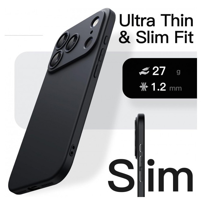 Husa Upzz® Ultra Slim New Compatibila Cu iPhone 17 Pro, Silicon Soft Slim Anti Amprente, Protectie La Camera, Negru
