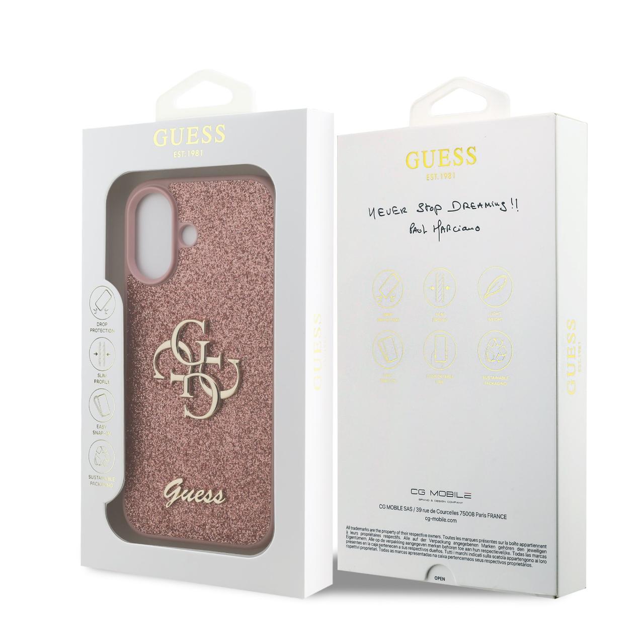 Husa pentru iPhone 17 - Guess Fixed Glitter Big 4G (GUHCP17SHG4SGP) - Pink