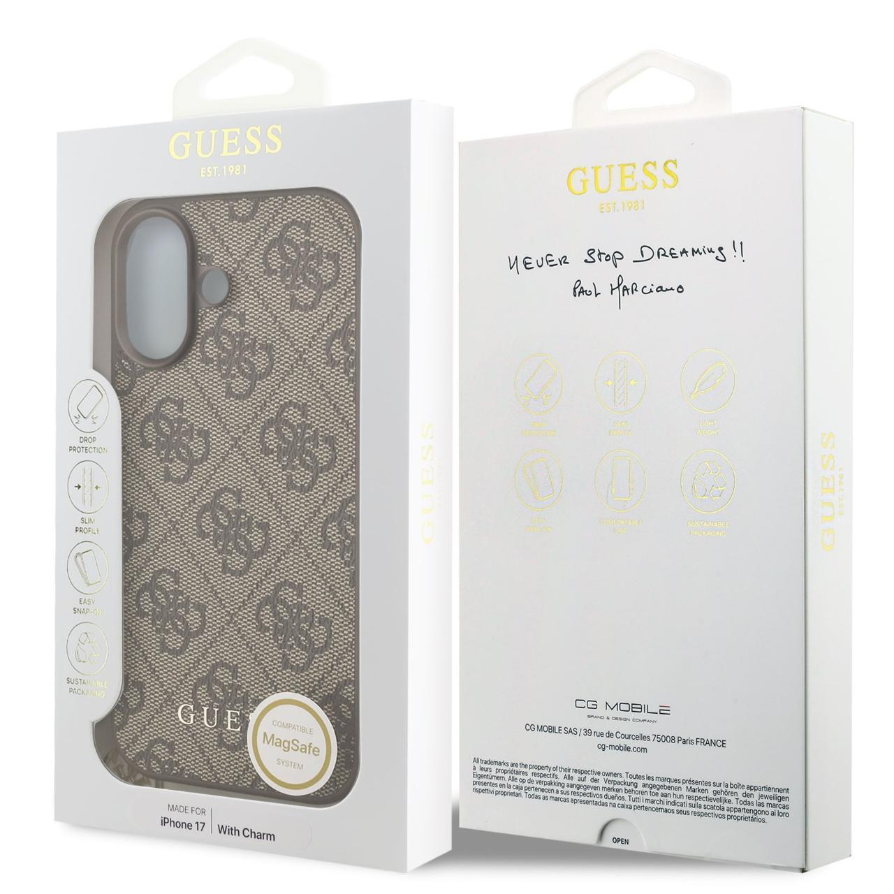 Husa Guess 4G Charm Tone on Tone compatibila cu iPhone 17 Maro