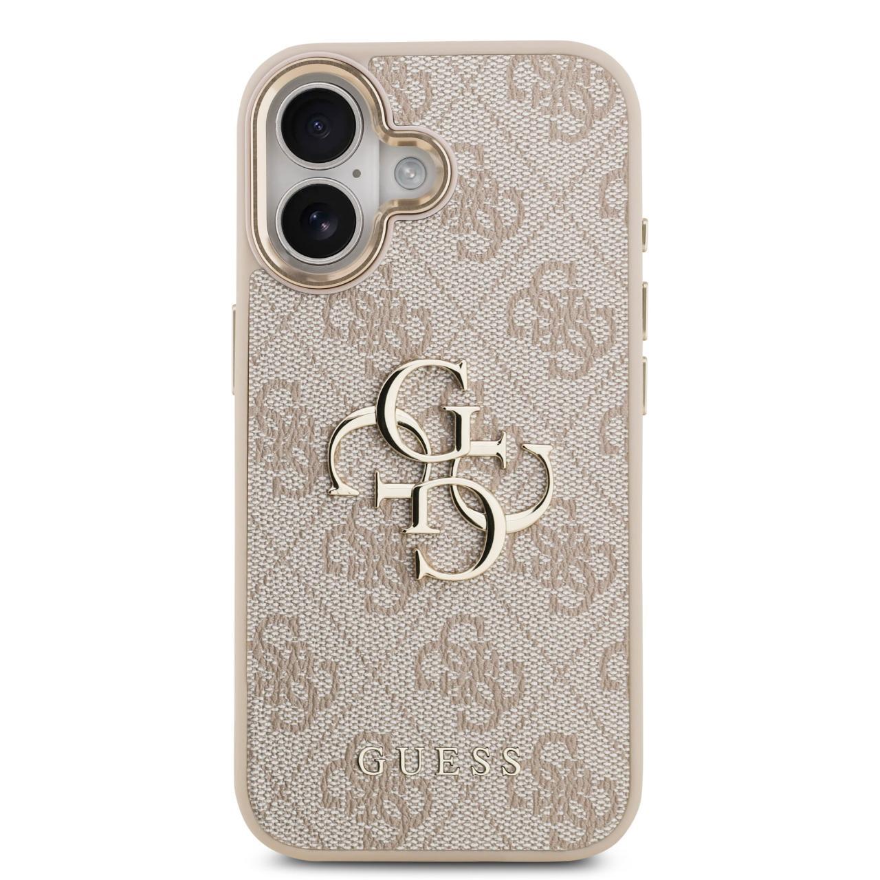 Husa Guess PU Leather 4G Metal Logo Gold Frame compatibila cu iPhone 17 Roz