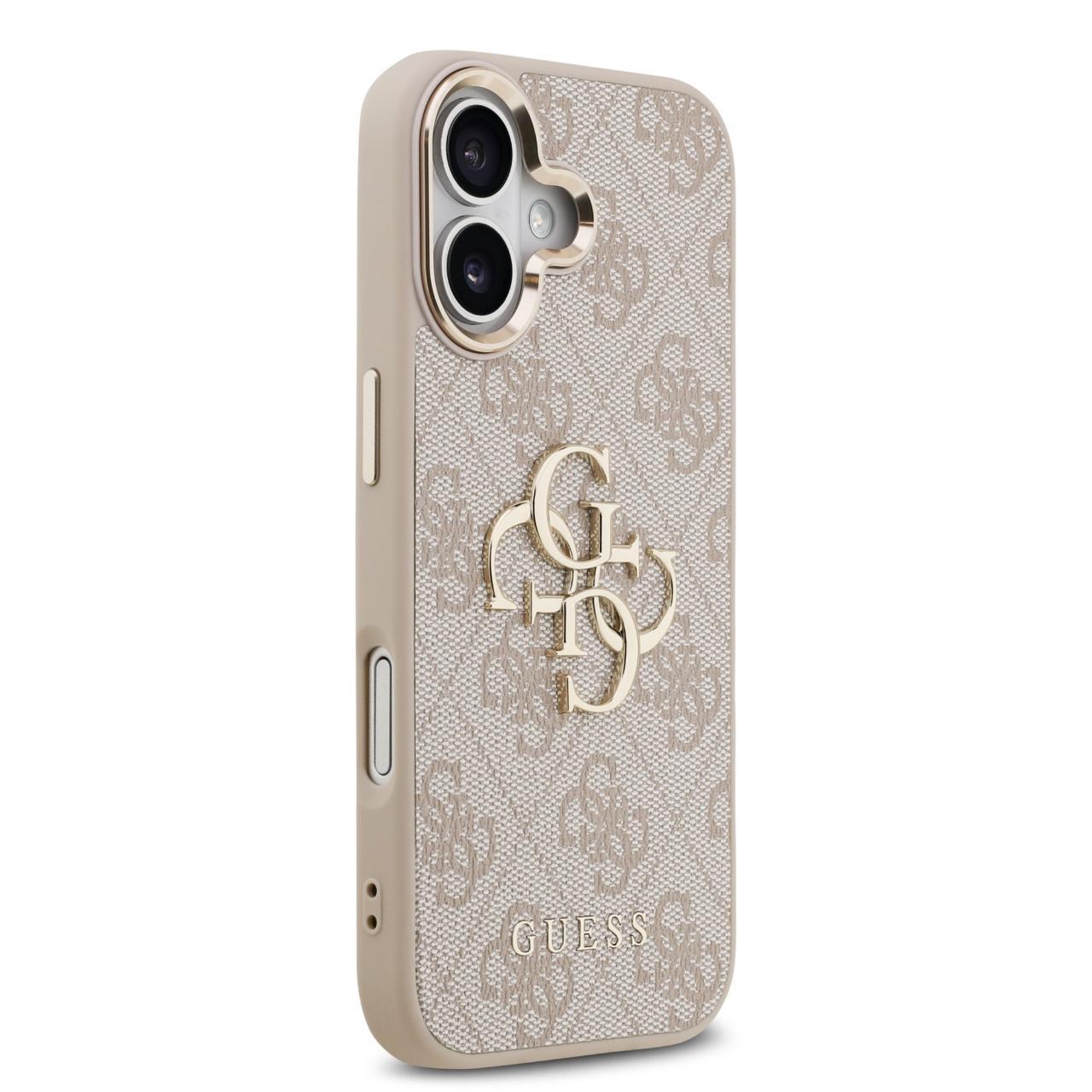 Husa Guess PU Leather 4G Metal Logo Gold Frame compatibila cu iPhone 17 Roz