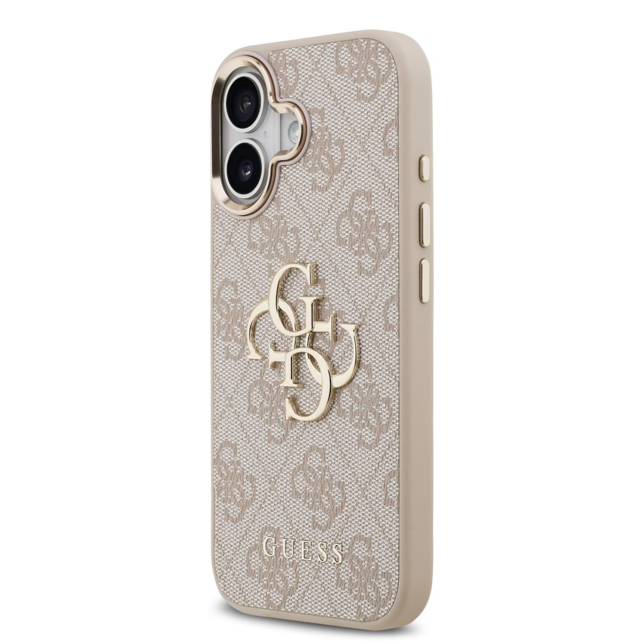 Husa Guess PU Leather 4G Metal Logo Gold Frame compatibila cu iPhone 17 Roz
