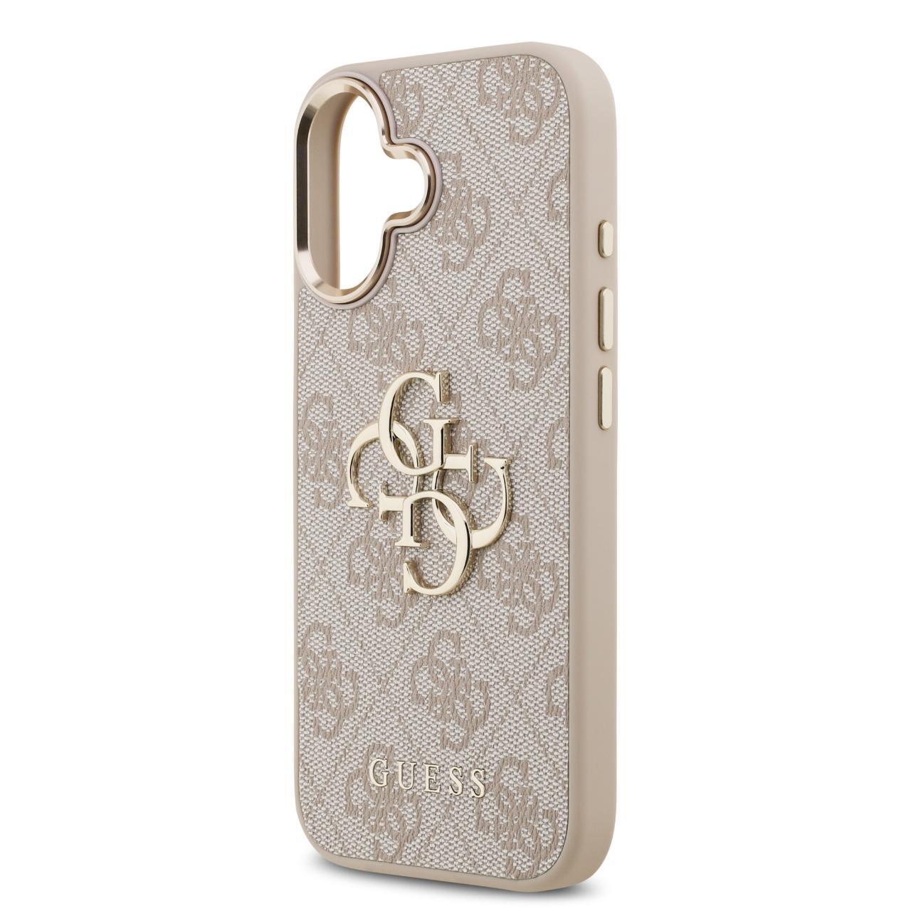 Husa Guess PU Leather 4G Metal Logo Gold Frame compatibila cu iPhone 17 Roz