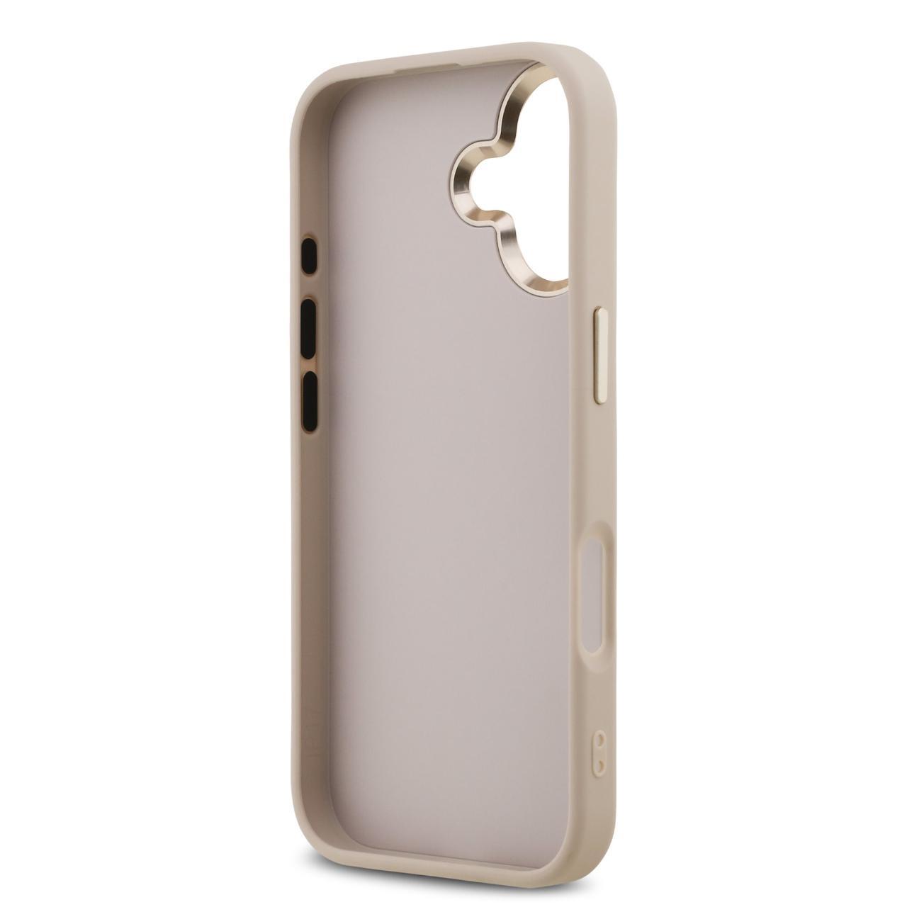 Husa Guess PU Leather 4G Metal Logo Gold Frame compatibila cu iPhone 17 Roz