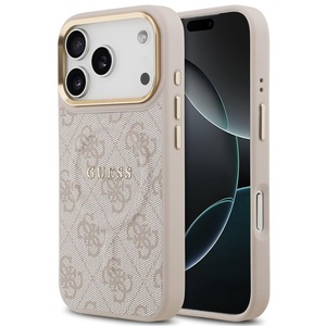 Husa Guess PU Leather 4G Gold Frame MagSafe compatibila cu iPhone 17 Pro Max Roz