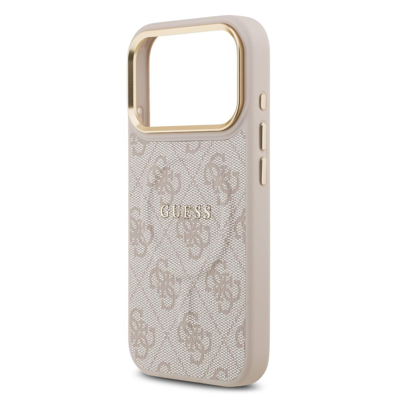 Husa Guess PU Leather 4G Gold Frame MagSafe compatibila cu iPhone 17 Pro Max Roz