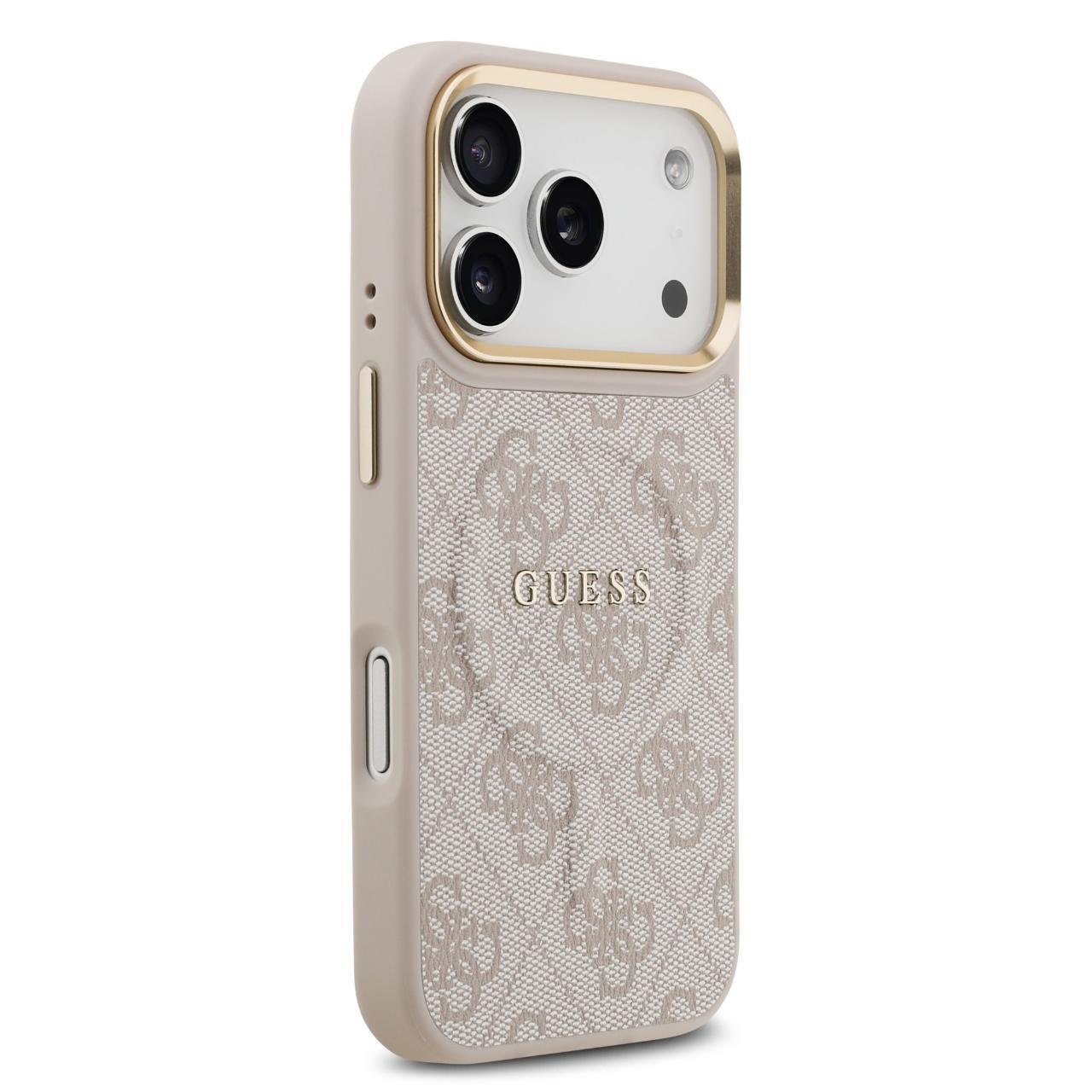 Husa Guess PU Leather 4G Gold Frame MagSafe compatibila cu iPhone 17 Pro Max Roz