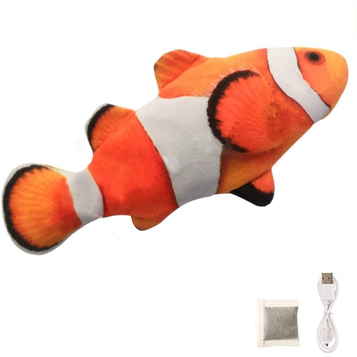 Jucarie pentru pisici, Peste electric interactiv reincarcabil, Jucarie de plus lavabila cu cablu USB