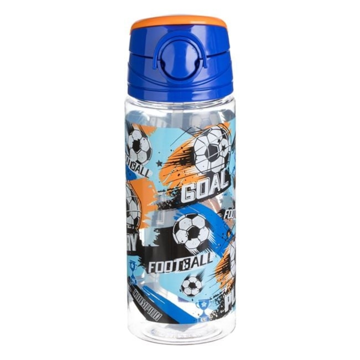Бутилка за вода Поп ъп Футбол Прозрачна Синя за Деца 500мл