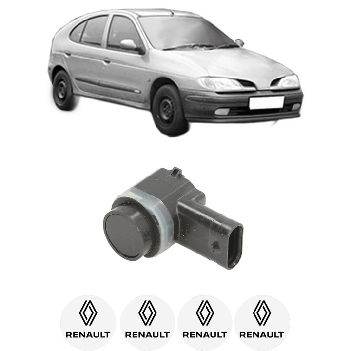 Senzor parcare RENAULT MEGANE I (BA0/1_) din 1996-2008, pentru bara Fata, 4 Stickere auto RENAULT