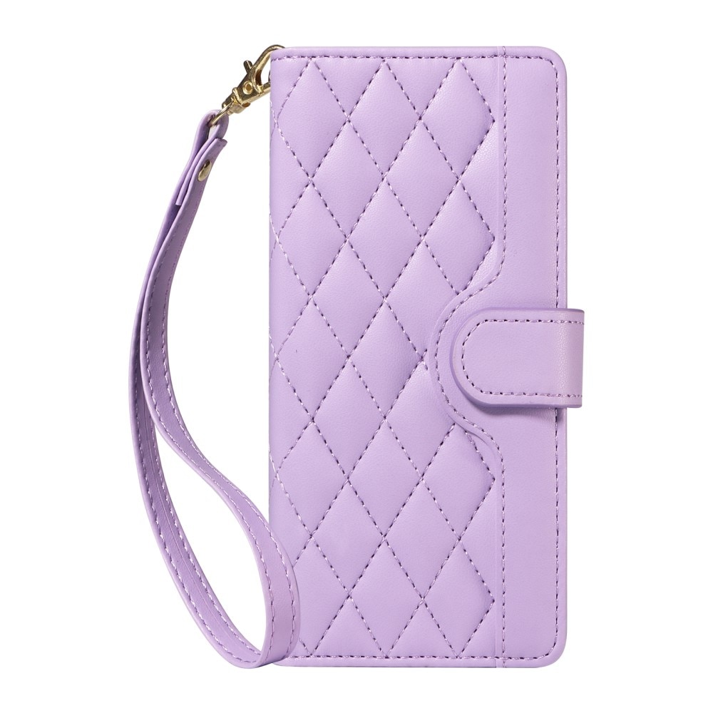 Etui cu clapeta pentru Motorola Edge 50 Neo / Motorola ThinkPhone 25, piele ecologica, violet, cu functie de suport, set cu curea de mana