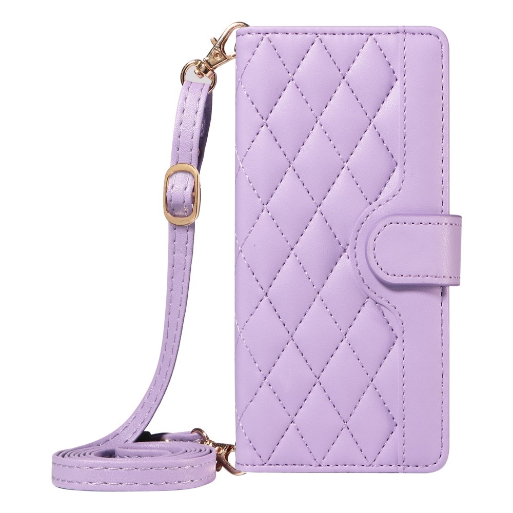 Etui cu clapeta pentru Motorola Edge 50 Neo / Motorola ThinkPhone 25, piele ecologica, violet, cu functie de suport, set cu curea de mana