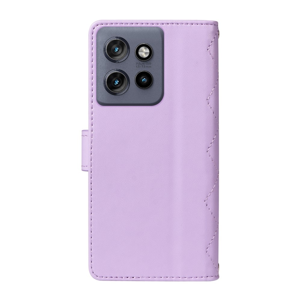 Etui cu clapeta pentru Motorola Edge 50 Neo / Motorola ThinkPhone 25, piele ecologica, violet, cu functie de suport, set cu curea de mana