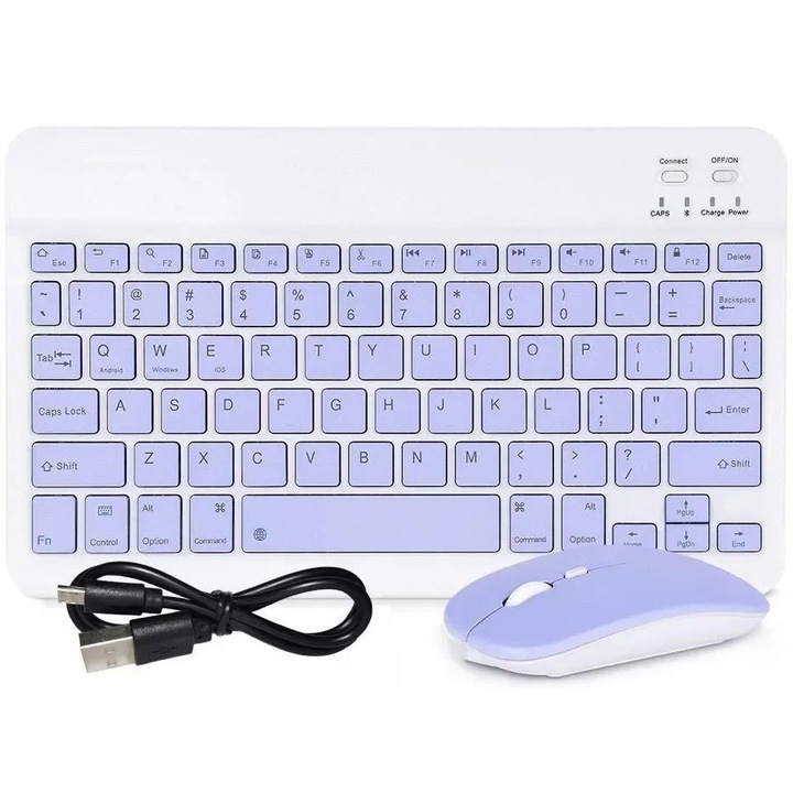 Set tastatura wireless cu mouse Bluetooth, XGSM, violet, 78 taste, 24,75x15x0,8cm, 11,3x5,7x2,5cm