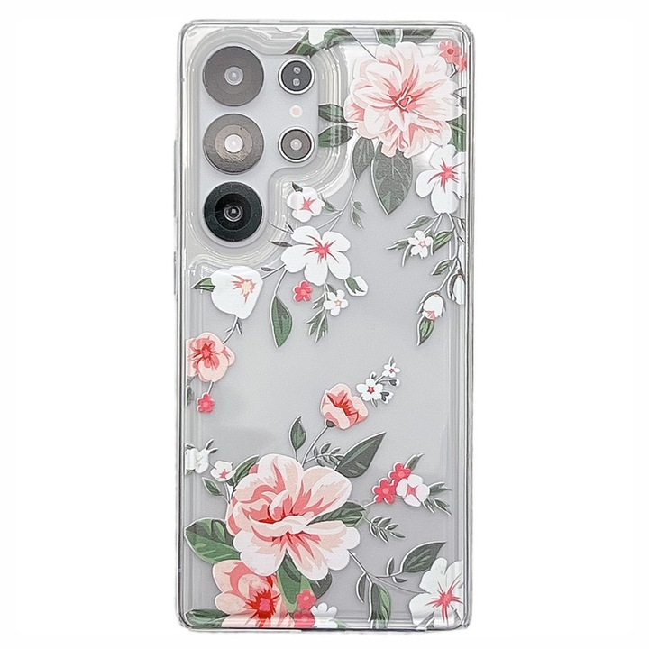 Etui pentru Samsung Galaxy S25 Ultra, floral roz, TPU, set 1 buc.