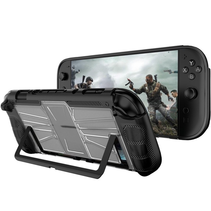 Etui transparent pentru Nintendo Switch 2, cu accente negre, protectie durabila, dimensiuni adaptate