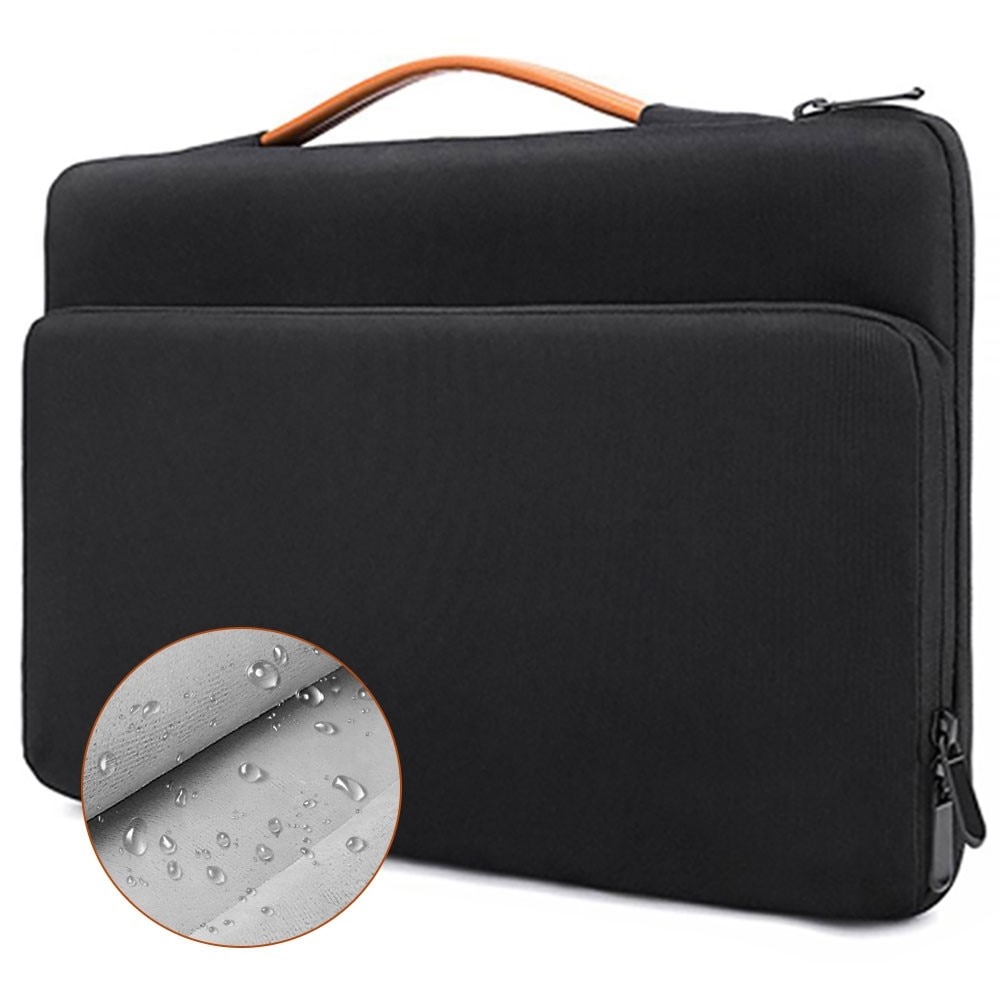 Geanta laptop 13-14 inch, neagra, material waterproof, dimensiuni 35.5x25.1x2.4cm