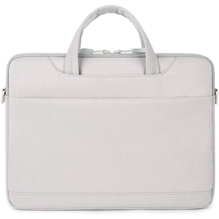 Geanta laptop 14", gri, material Oxford, design elegant, dimensiuni 36x27x3,5cm