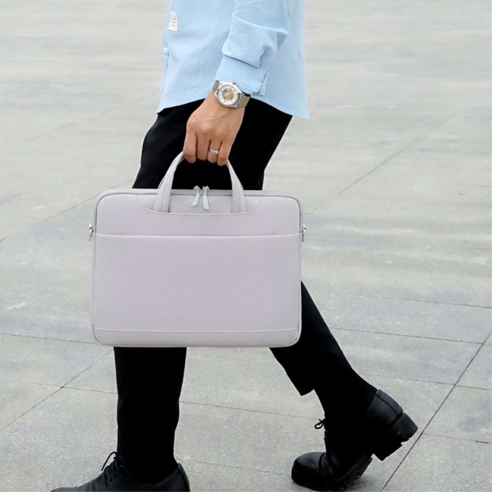 Geanta laptop 14", gri, material Oxford, design elegant, dimensiuni 36x27x3,5cm