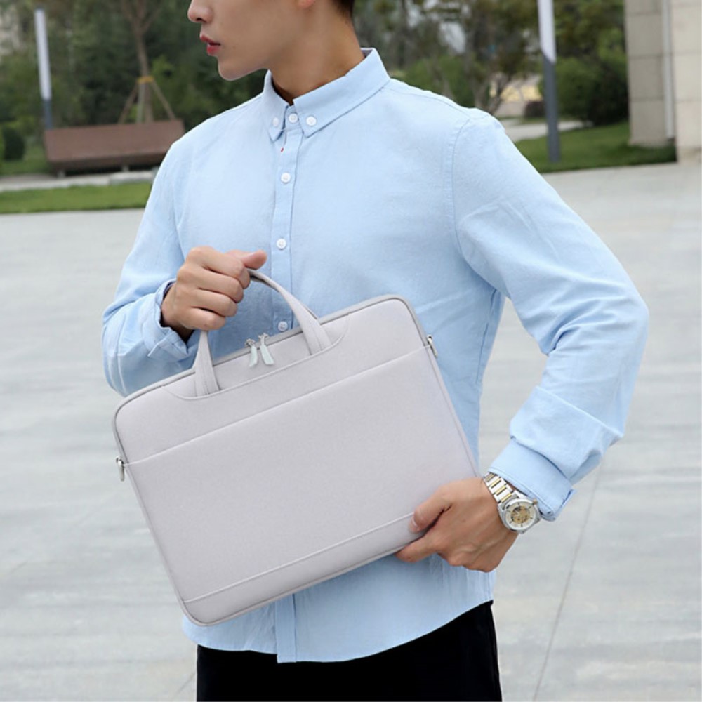 Geanta laptop 14", gri, material Oxford, design elegant, dimensiuni 36x27x3,5cm