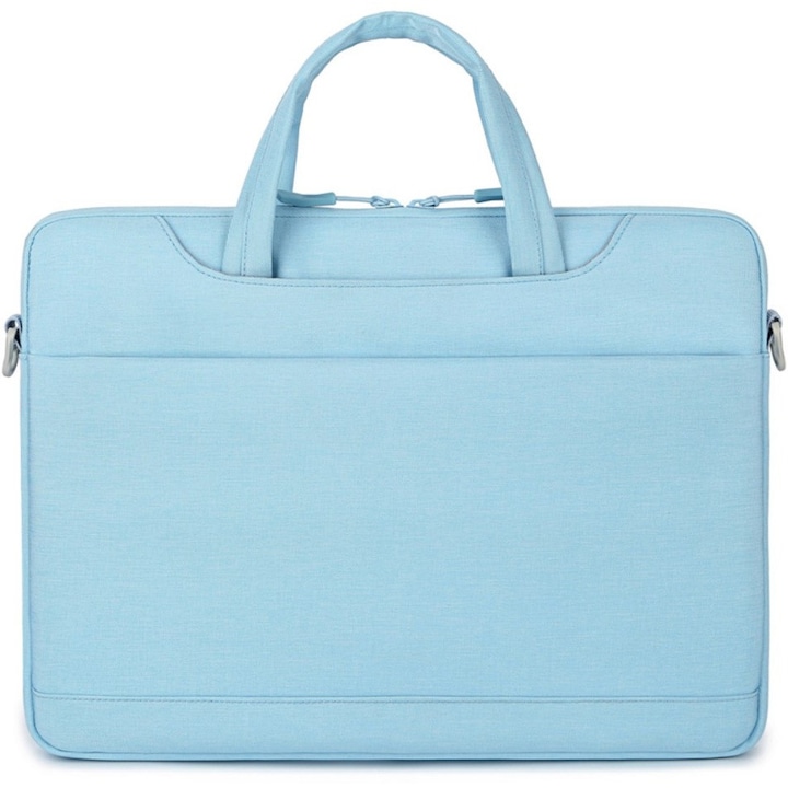 Geanta laptop 14", albastra, material Oxford, design slim, cu buzunar suplimentar