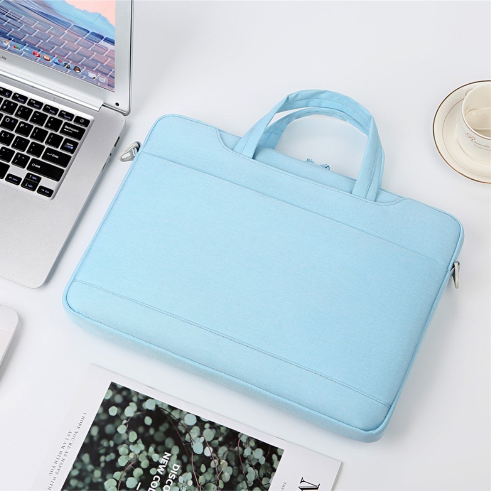 Geanta laptop 14", albastra, material Oxford, design slim, cu buzunar suplimentar