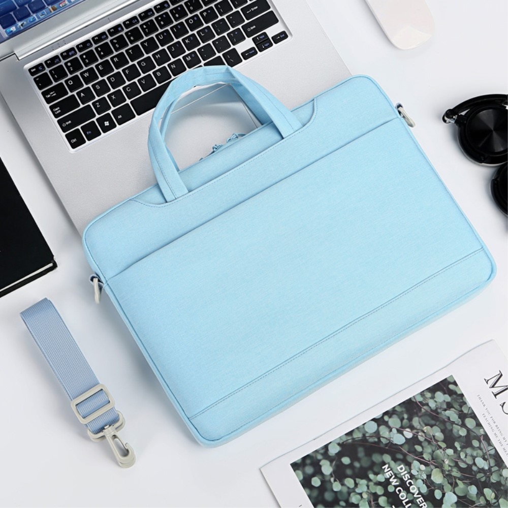 Geanta laptop 14", albastra, material Oxford, design slim, cu buzunar suplimentar