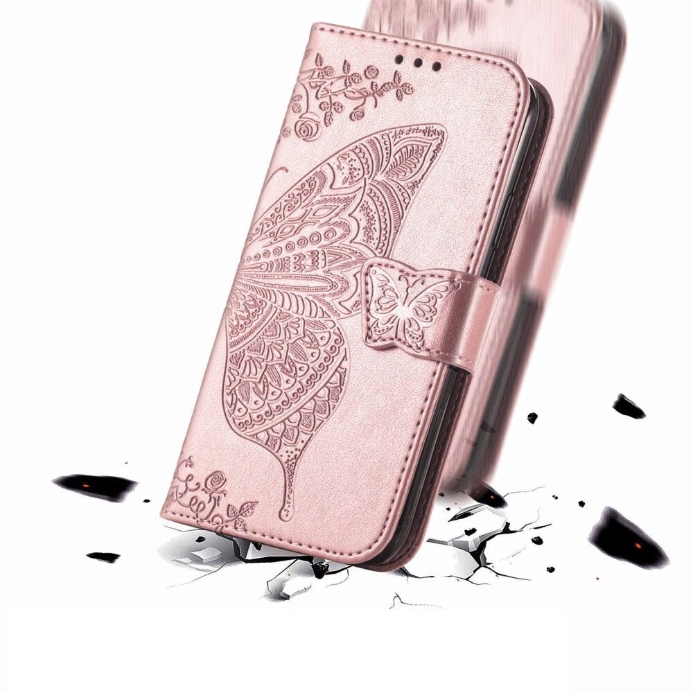 Husa telefon XGSM pentru Realme Note 70T 4G, Butterfly, roz gold, cu functie stand, din piele sintetica