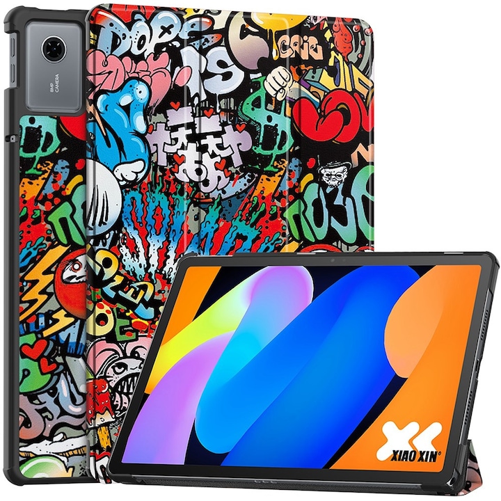 Husa tableta XGSM Smartcase pentru Lenovo Idea Tab 11", functie suport, protectie anti-zgarieturi, Graffiti, 11"