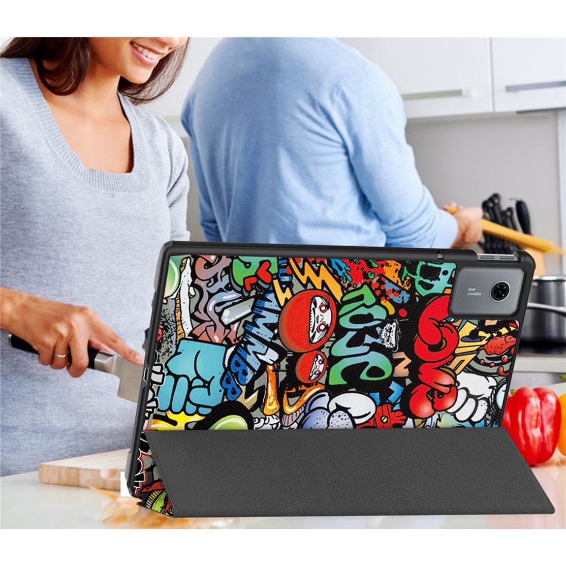 Husa tableta XGSM Smartcase pentru Lenovo Idea Tab 11", functie suport, protectie anti-zgarieturi, Graffiti, 11"