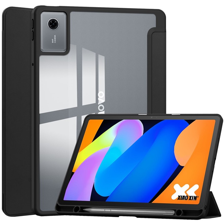 Husa tableta XGSM pentru Lenovo Idea Tab 11" 2025, neagra, cu spate transparent si loc pentru stylus