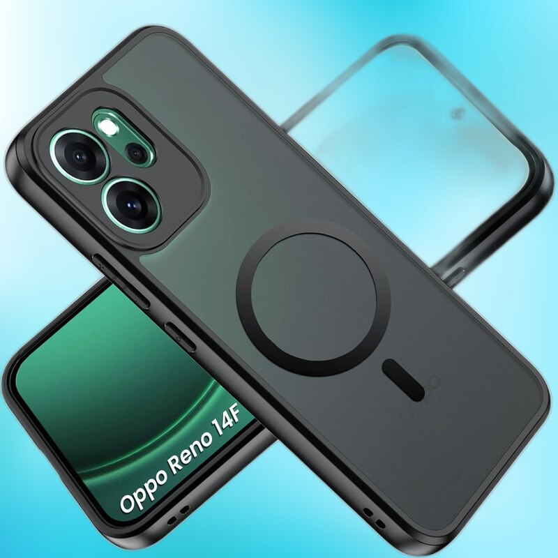 Etui Oppo Reno 14F, Matt Case, mat, negru, TPU si acril 2,0 mm, compatibil cu MagSafe