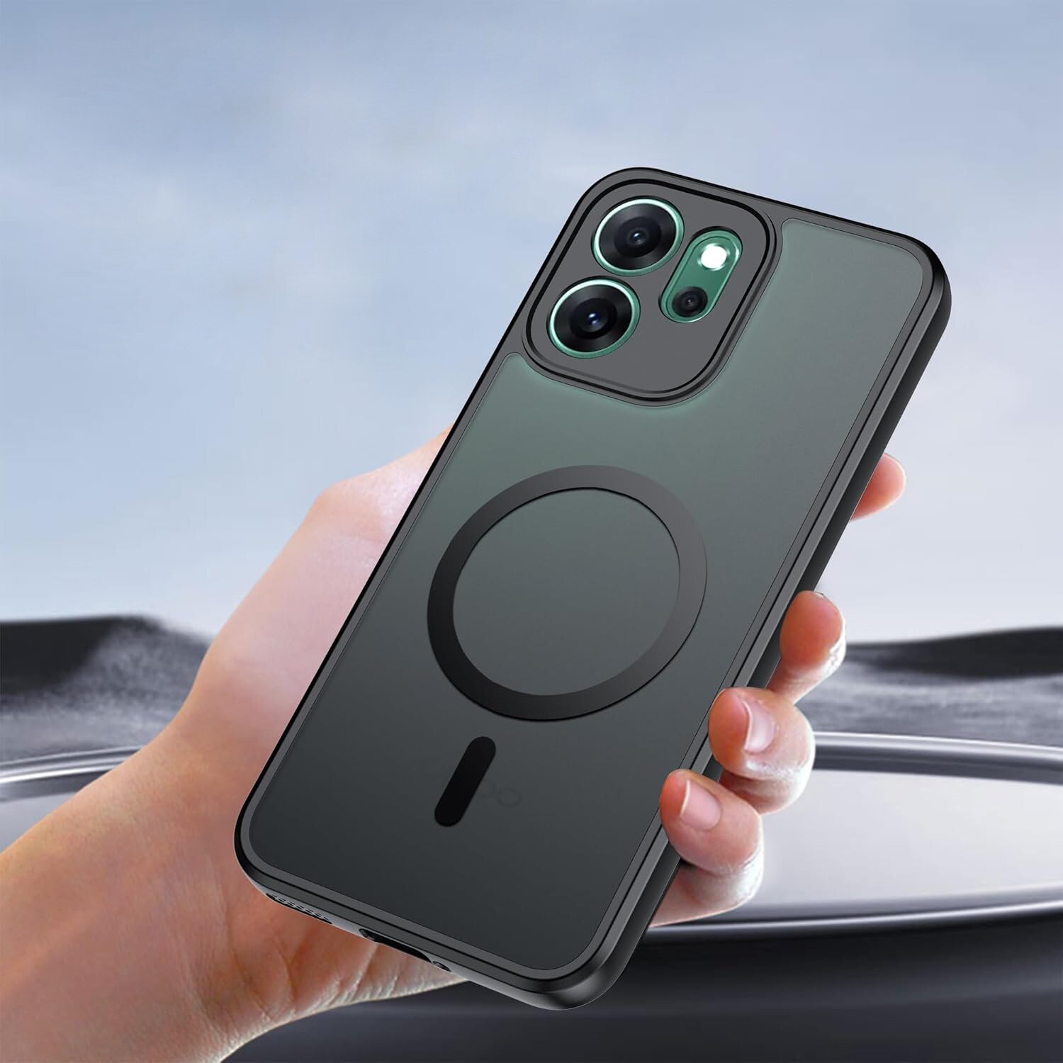 Etui Oppo Reno 14F, Matt Case, mat, negru, TPU si acril 2,0 mm, compatibil cu MagSafe