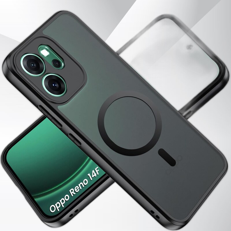 Etui Oppo Reno 14F, Matt Case, mat, negru, TPU si acril 2,0 mm, compatibil cu MagSafe