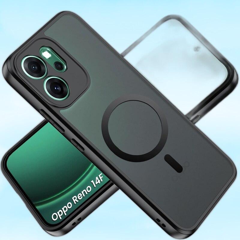 Etui Oppo Reno 14F, Matt Case, mat, negru, TPU si acril 2,0 mm, compatibil cu MagSafe