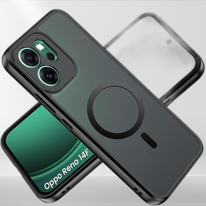 Etui Oppo Reno 14F, Matt Case, mat, negru, TPU si acril 2,0 mm, compatibil cu MagSafe