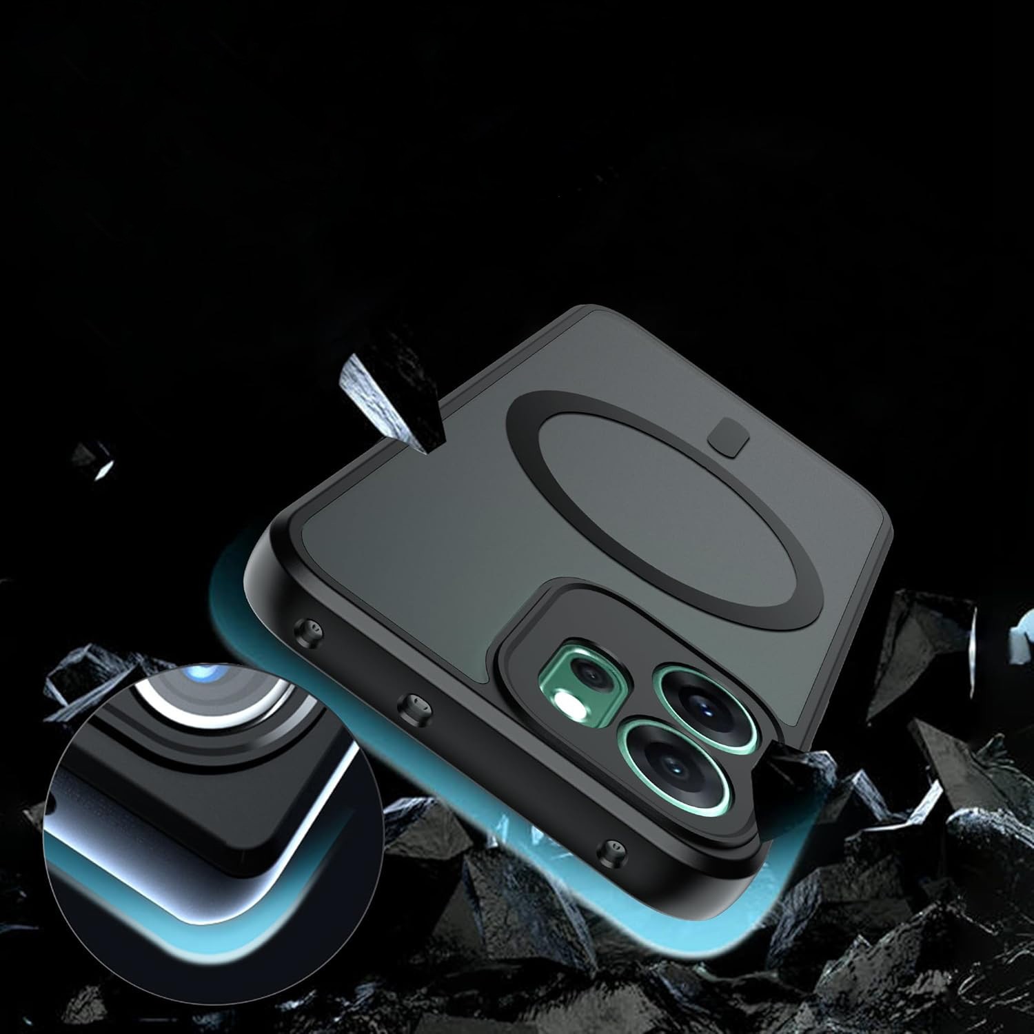 Etui Oppo Reno 14F, Matt Case, mat, negru, TPU si acril 2,0 mm, compatibil cu MagSafe