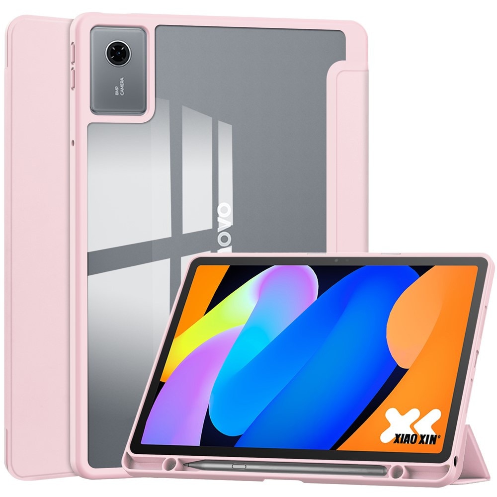 Husa tableta XGSM, roz, cu spate transparent si suport pentru stylus, 11"