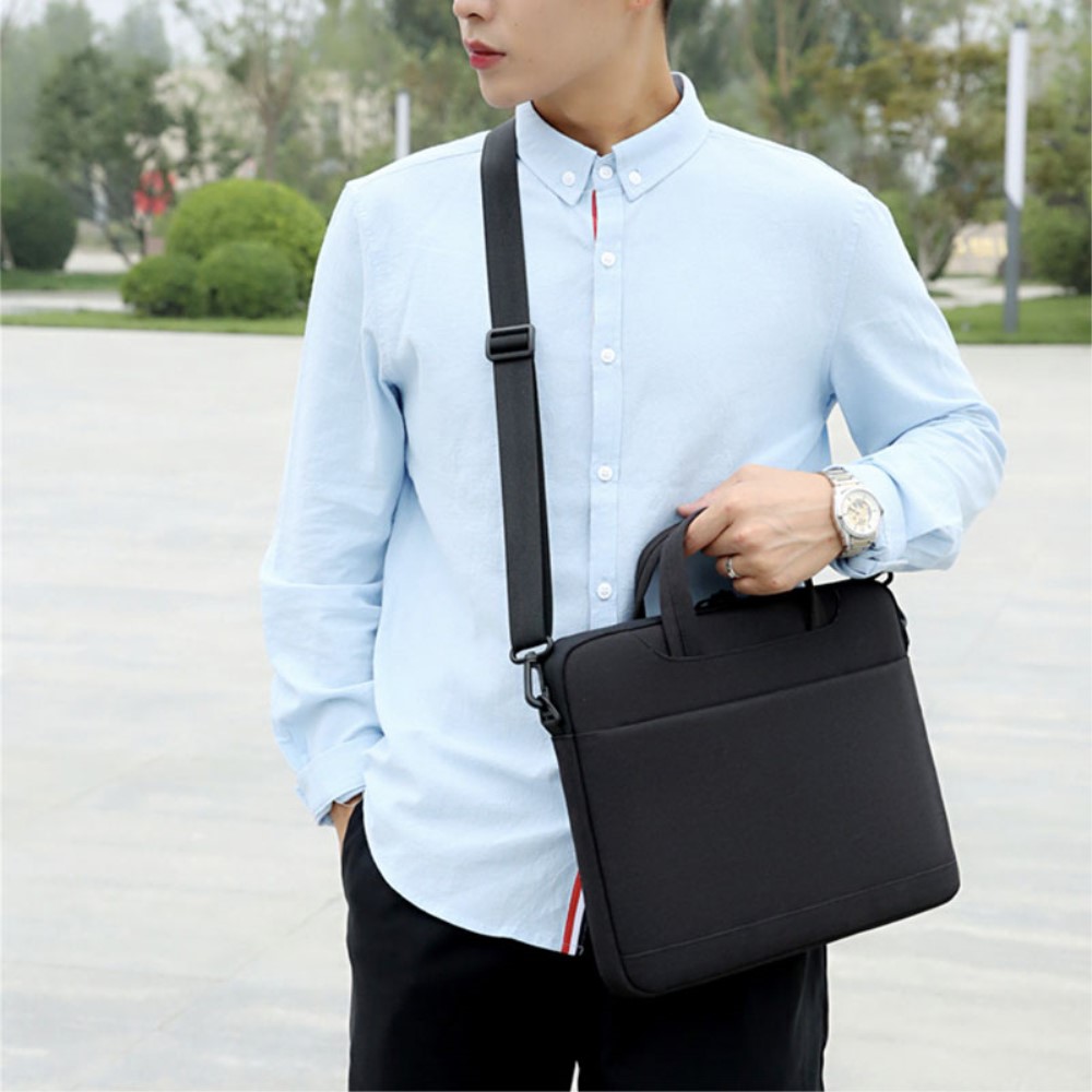 Geanta laptop 14", neagra, material Oxford, design elegant, dimensiuni 36x27x3,5cm