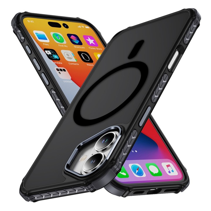 Etui pancerne pentru iPhone 17, Matt Case, mat, cu rama neagra, compatibil cu MagSafe