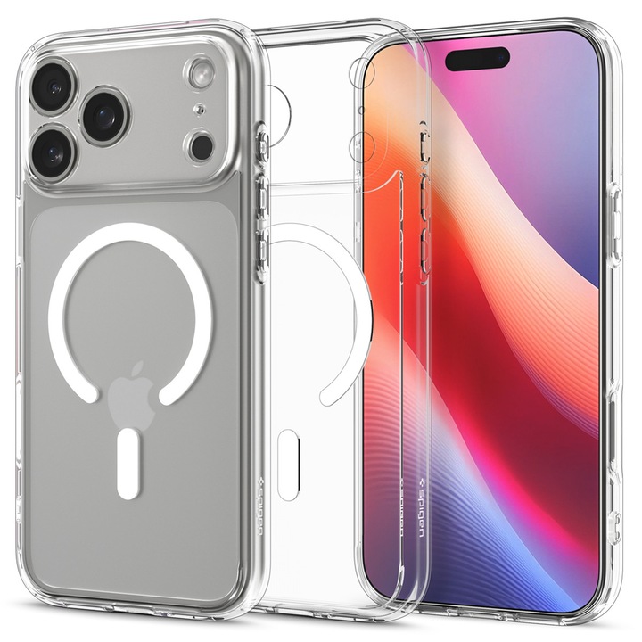 Husă Spigen pentru iPhone 17 Pro, Ultra Hybrid, MagSafe, Transparent, alb