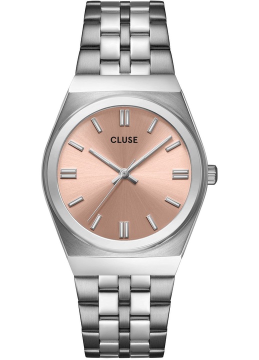 Női karóra Cluse Retro 70's, ezüst, rózsaszín, 33mm, rozsdamentes acél szíj, 50m vízálló