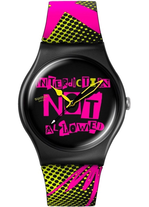 Часовник Swatch, черен, многоцветен, силикон, 3 ATM