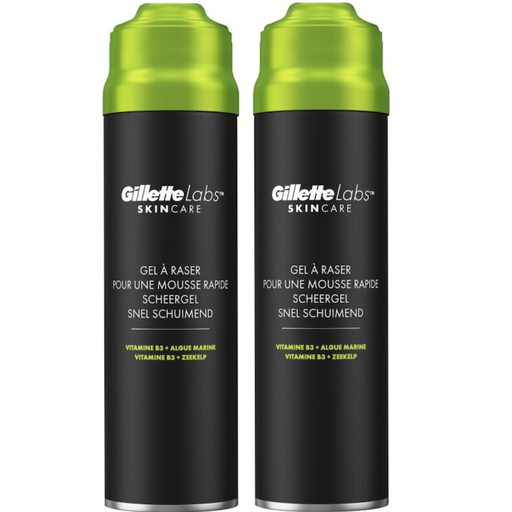 Set 2 x Gillette Labs SkinCare, Gel de ras cu vitamina B3, 198 ml