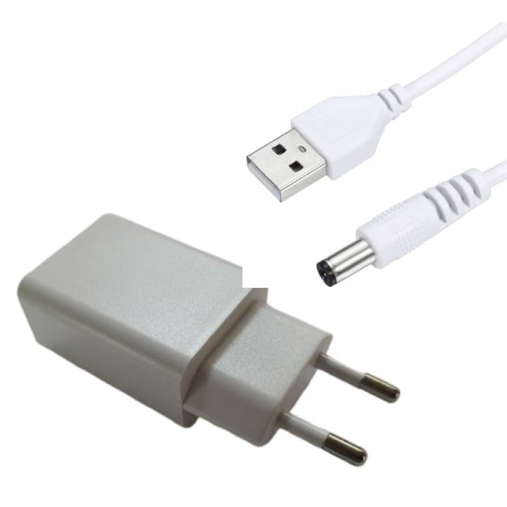 Sursa de alimentare 5V-3A cu mufa USB, full protection, 3000mA, alb, 5030 si cablu USB A tata la jack DC, 5, 5x2.5mm, tata, lungime cablu 1m