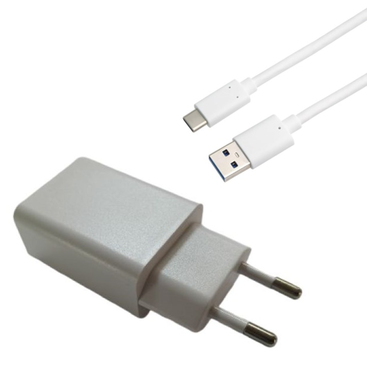Sursa de alimentare 5V-3A cu mufa USB, full protection, 3000mA, alb, 5030 si cablu USB 3.0 Type C Braun Group, 0.5m, 1A
